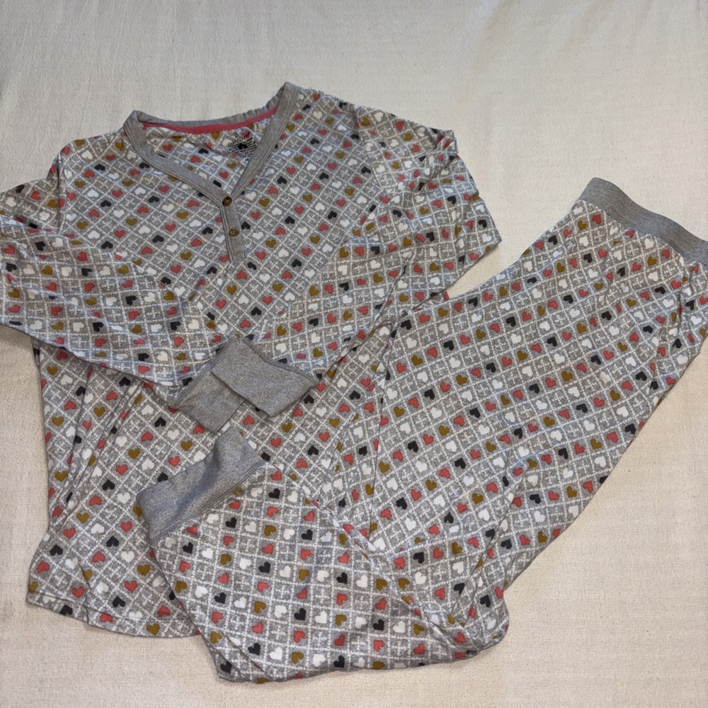 Cuddl Duds Two Pc Pajamas Top Pants Heart Print‎ Women's Size M